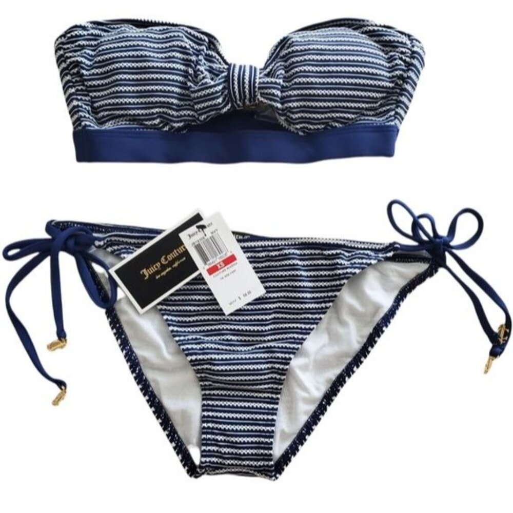 Juicy Couture Swim Set Couture Riviera Tie Side Bikini & Bandeau Bra Sz XS beach